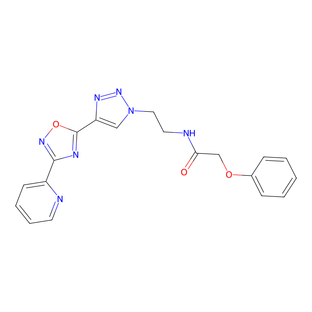 2-phenoxy-N-(2-(4-(3-(pyridin-2-yl)-1,2,4-oxadiazol-5-yl)-1H-1,2,3-triazol-1-yl)ethyl)acetamide molecular structure, CAS 2034589-97-2