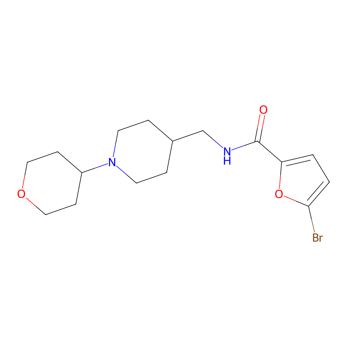 5-bromo-N-((1-(tetrahydro-2H-pyran-4-yl)piperidin-4-yl)methyl)furan-2-carboxamide molecular structure, CAS 2034589-99-4