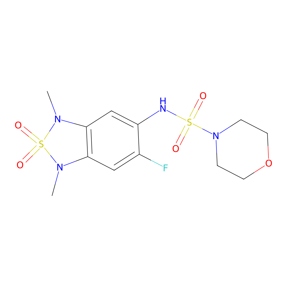 N-(6-fluoro-1,3-dimethyl-2,2-dioxido-1,3-dihydrobenzo[c][1,2,5]thiadiazol-5-yl)morpholine-4-sulfonamide molecular structure, CAS 2034590-01-5
