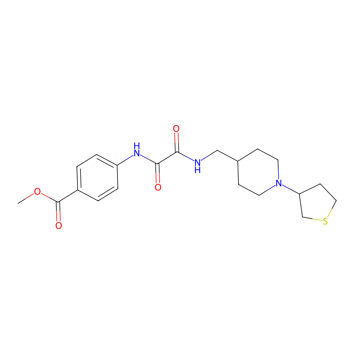 Methyl 4-(2-oxo-2-(((1-(tetrahydrothiophen-3-yl)piperidin-4-yl)methyl)amino)acetamido)benzoate molecular structure, CAS 2034590-06-0