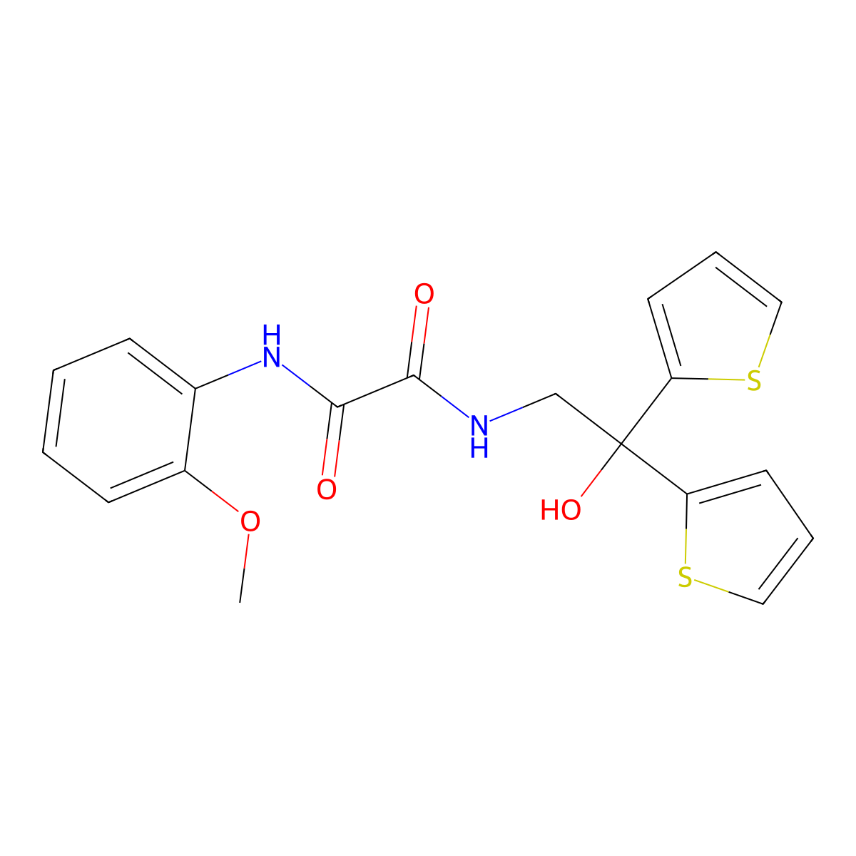 N1-(2-hydroxy-2,2-di(thiophen-2-yl)ethyl)-N2-(2-methoxyphenyl)oxalamide molecular structure, CAS 2034590-08-2