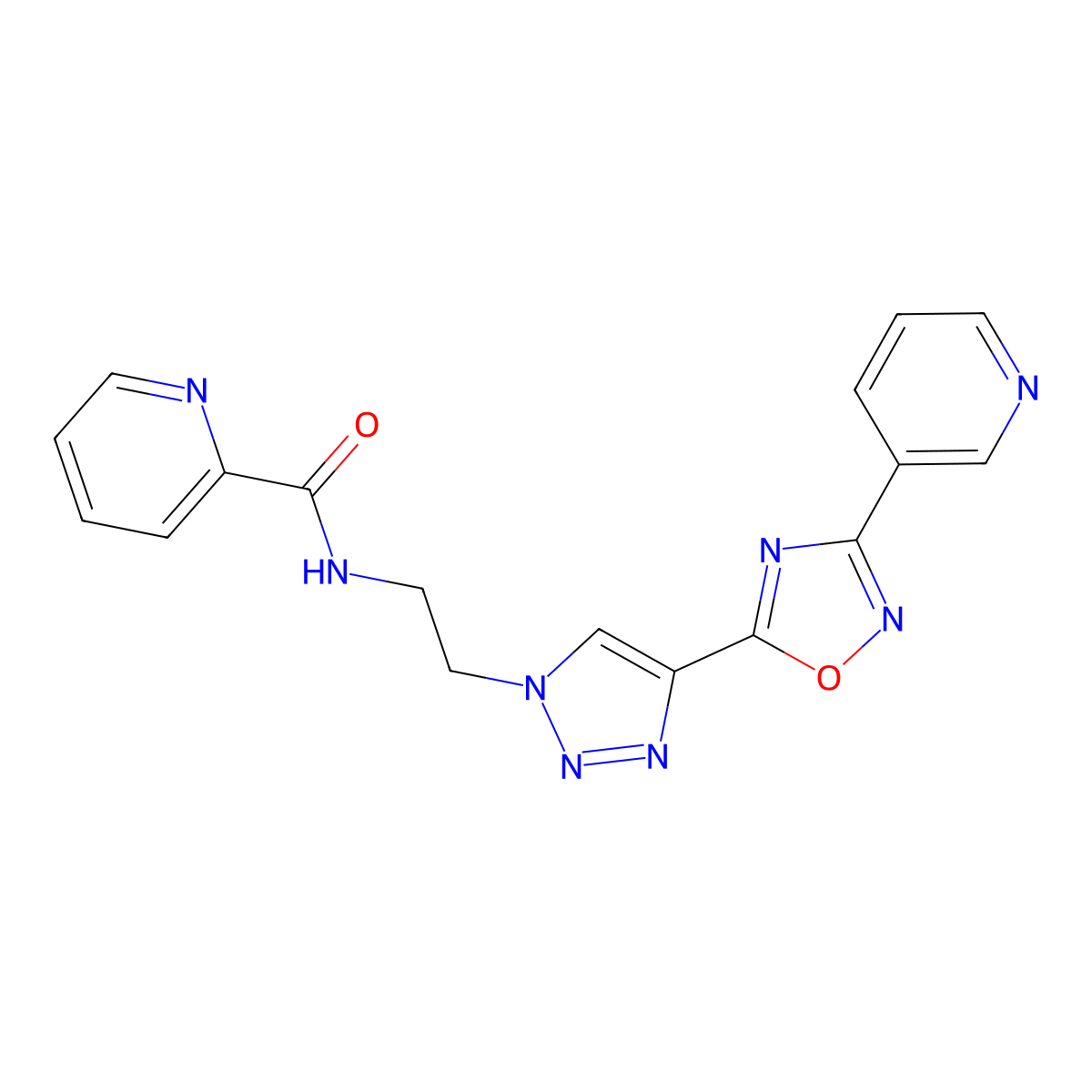 N-(2-(4-(3-(pyridin-3-yl)-1,2,4-oxadiazol-5-yl)-1H-1,2,3-triazol-1-yl)ethyl)picolinamide molecular structure, CAS 2034590-11-7