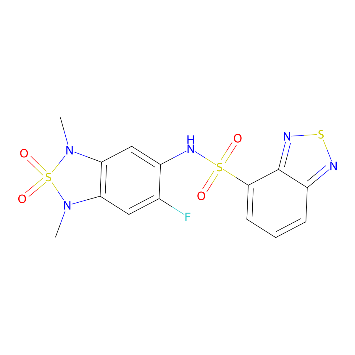 N-(6-fluoro-1,3-dimethyl-2,2-dioxido-1,3-dihydrobenzo[c][1,2,5]thiadiazol-5-yl)benzo[c][1,2,5]thiadiazole-4-sulfonamide molecular structure, CAS 2034590-12-8