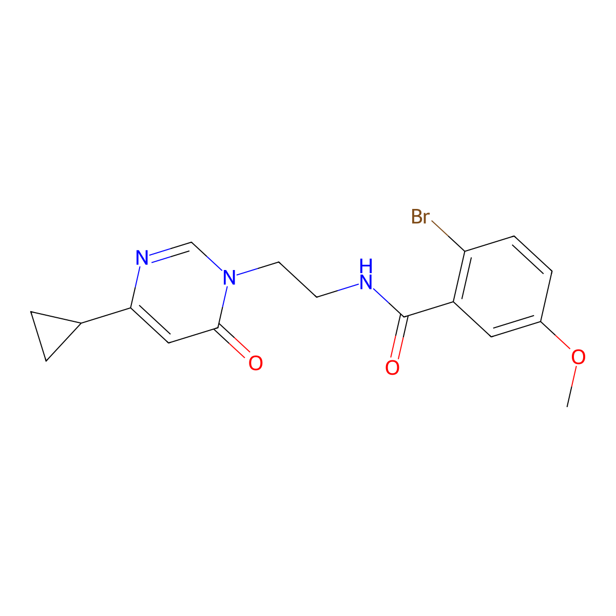 2-bromo-N-(2-(4-cyclopropyl-6-oxopyrimidin-1(6H)-yl)ethyl)-5-methoxybenzamide molecular structure, CAS 2034590-13-9