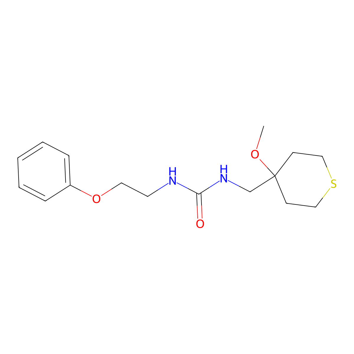 1-((4-methoxytetrahydro-2H-thiopyran-4-yl)methyl)-3-(2-phenoxyethyl)urea molecular structure, CAS 2034590-15-1