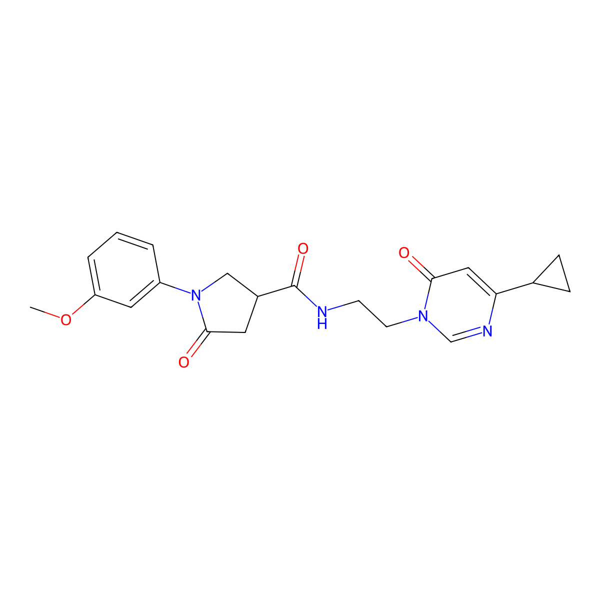 N-(2-(4-cyclopropyl-6-oxopyrimidin-1(6H)-yl)ethyl)-1-(3-methoxyphenyl)-5-oxopyrrolidine-3-carboxamide molecular structure, CAS 2034590-16-2