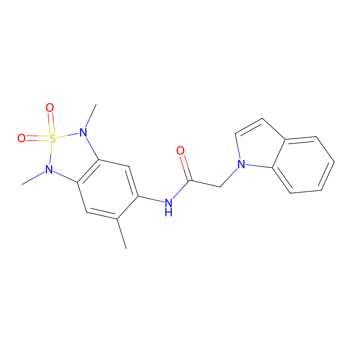 2-(1H-indol-1-yl)-N-(1,3,6-trimethyl-2,2-dioxido-1,3-dihydrobenzo[c][1,2,5]thiadiazol-5-yl)acetamide molecular structure, CAS 2034590-19-5