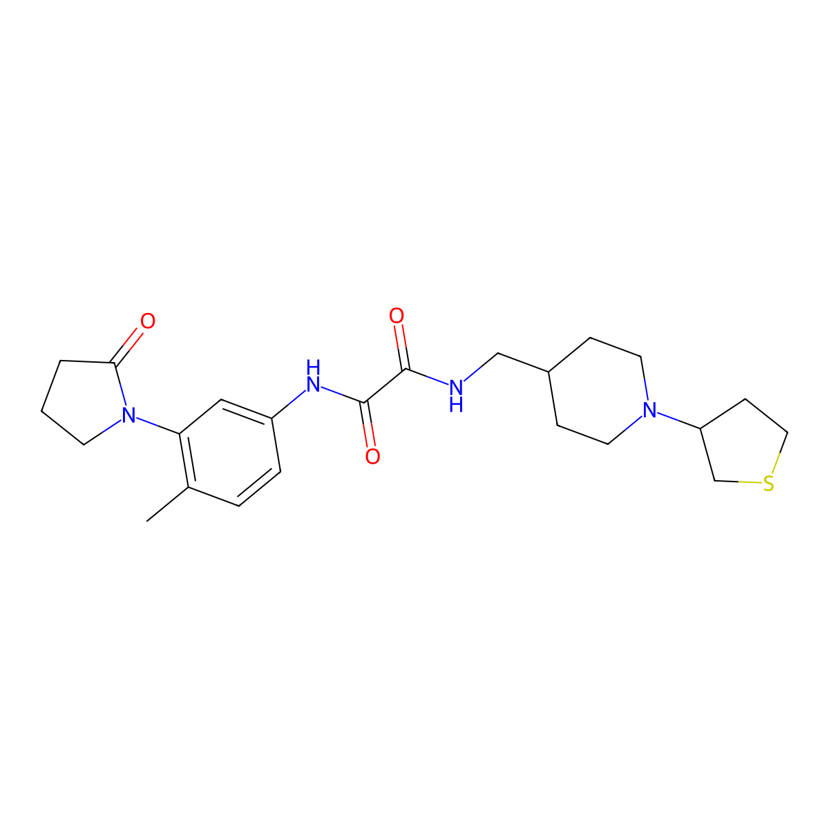 N1-(4-methyl-3-(2-oxopyrrolidin-1-yl)phenyl)-N2-((1-(tetrahydrothiophen-3-yl)piperidin-4-yl)methyl)oxalamide molecular structure, CAS 2034590-22-0