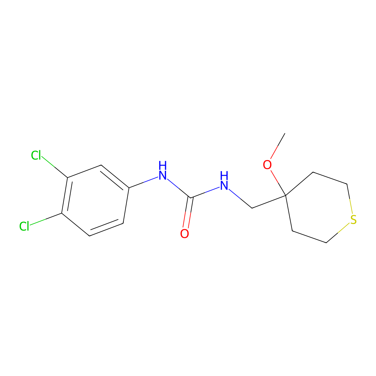 1-(3,4-dichlorophenyl)-3-((4-methoxytetrahydro-2H-thiopyran-4-yl)methyl)urea molecular structure, CAS 2034590-25-3