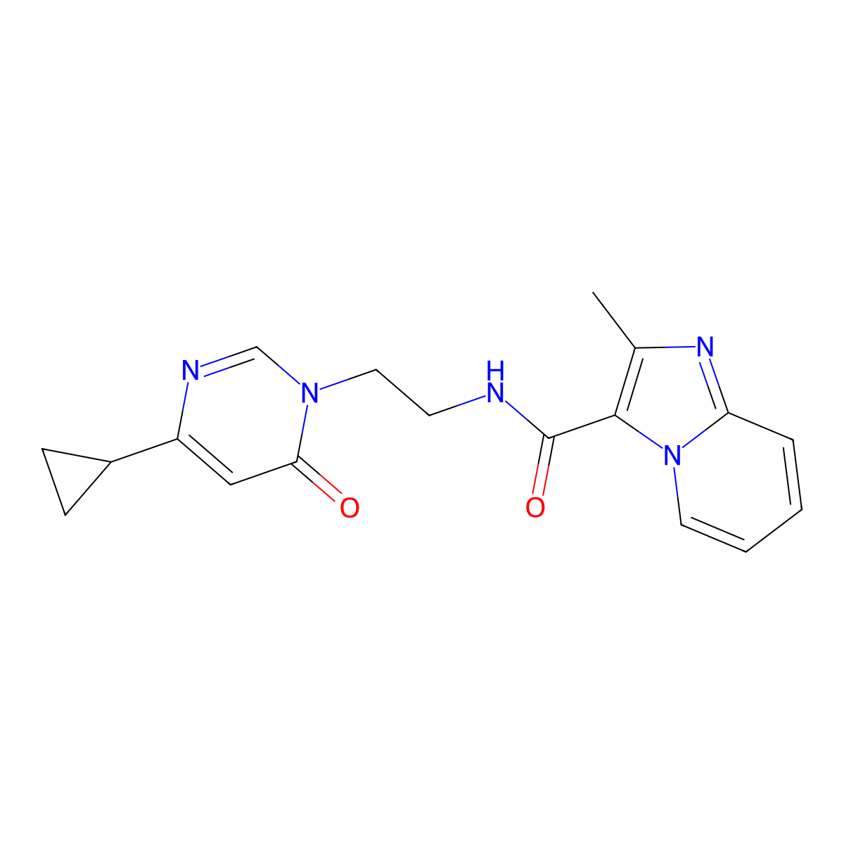 N-(2-(4-cyclopropyl-6-oxopyrimidin-1(6H)-yl)ethyl)-2-methylimidazo[1,2-a]pyridine-3-carboxamide molecular structure, CAS 2034590-26-4