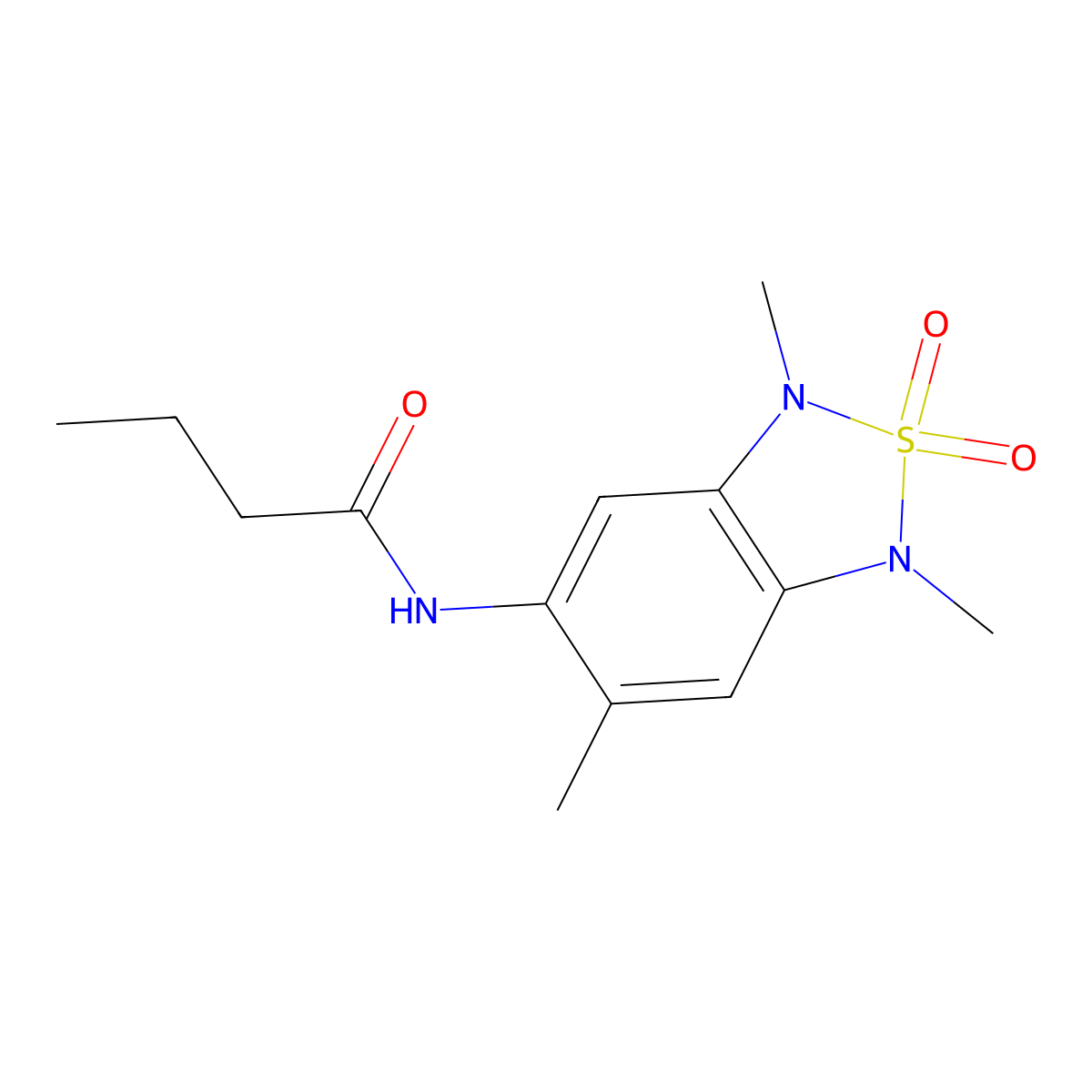 N-(1,3,6-trimethyl-2,2-dioxido-1,3-dihydrobenzo[c][1,2,5]thiadiazol-5-yl)butyramide molecular structure, CAS 2034590-27-5