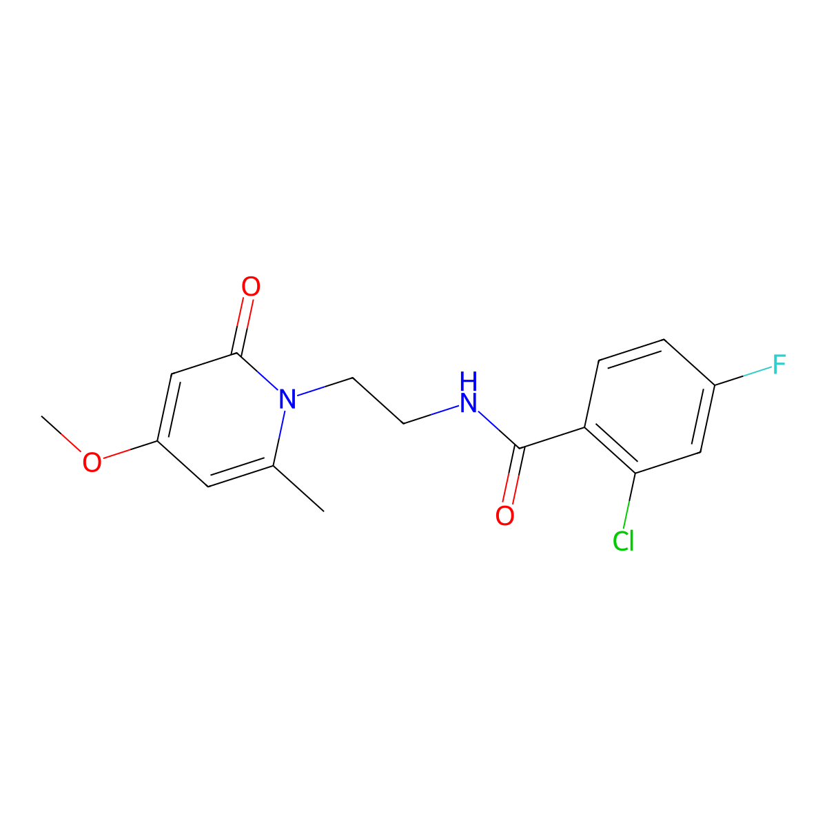2-chloro-4-fluoro-N-(2-(4-methoxy-6-methyl-2-oxopyridin-1(2H)-yl)ethyl)benzamide molecular structure, CAS 2034590-40-2