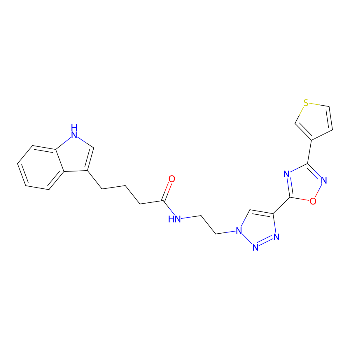 4-(1H-indol-3-yl)-N-(2-(4-(3-(thiophen-3-yl)-1,2,4-oxadiazol-5-yl)-1H-1,2,3-triazol-1-yl)ethyl)butanamide molecular structure, CAS 2034590-49-1