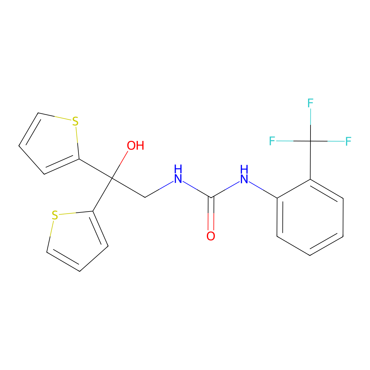 1-(2-Hydroxy-2,2-di(thiophen-2-yl)ethyl)-3-(2-(trifluoromethyl)phenyl)urea molecular structure, CAS 2034590-51-5