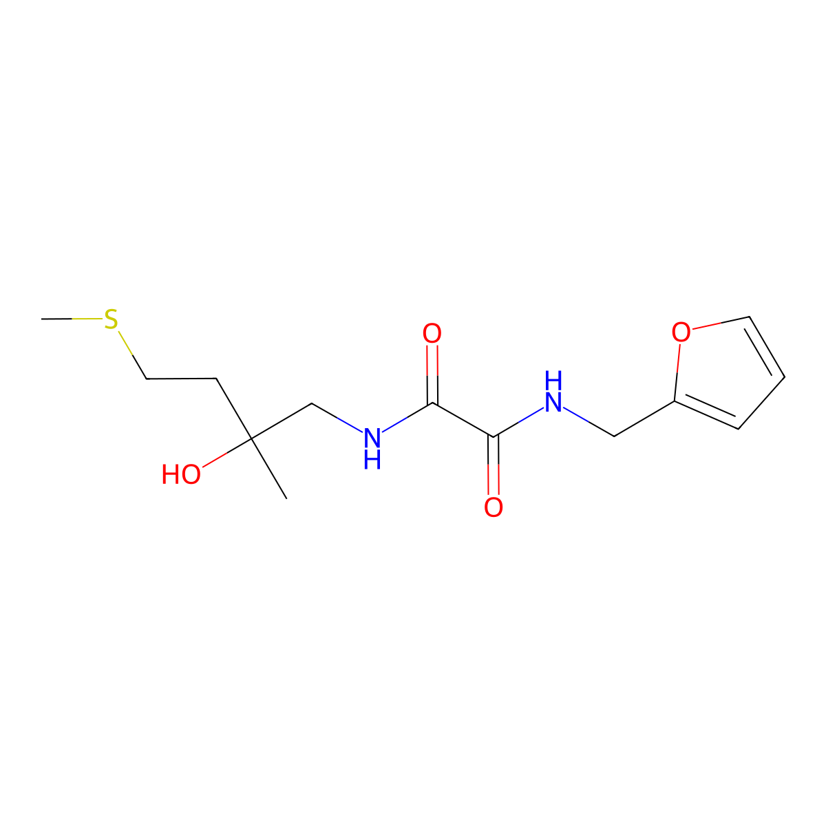 N1-(furan-2-ylmethyl)-N2-(2-hydroxy-2-methyl-4-(methylthio)butyl)oxalamide molecular structure, CAS 2034590-56-0
