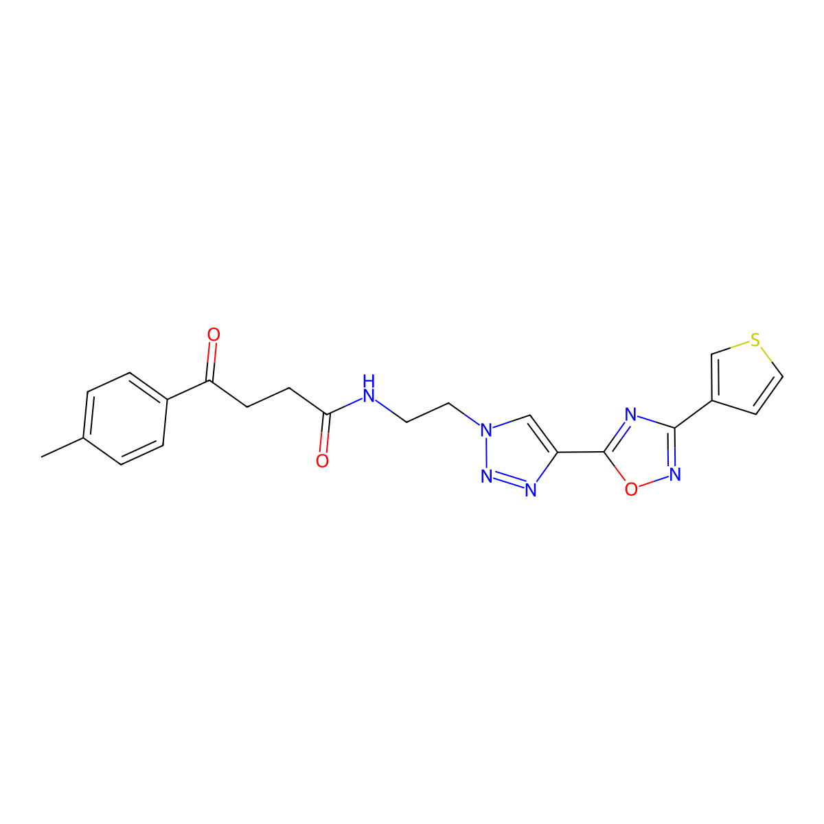 4-oxo-N-(2-(4-(3-(thiophen-3-yl)-1,2,4-oxadiazol-5-yl)-1H-1,2,3-triazol-1-yl)ethyl)-4-(p-tolyl)butanamide molecular structure, CAS 2034590-58-2