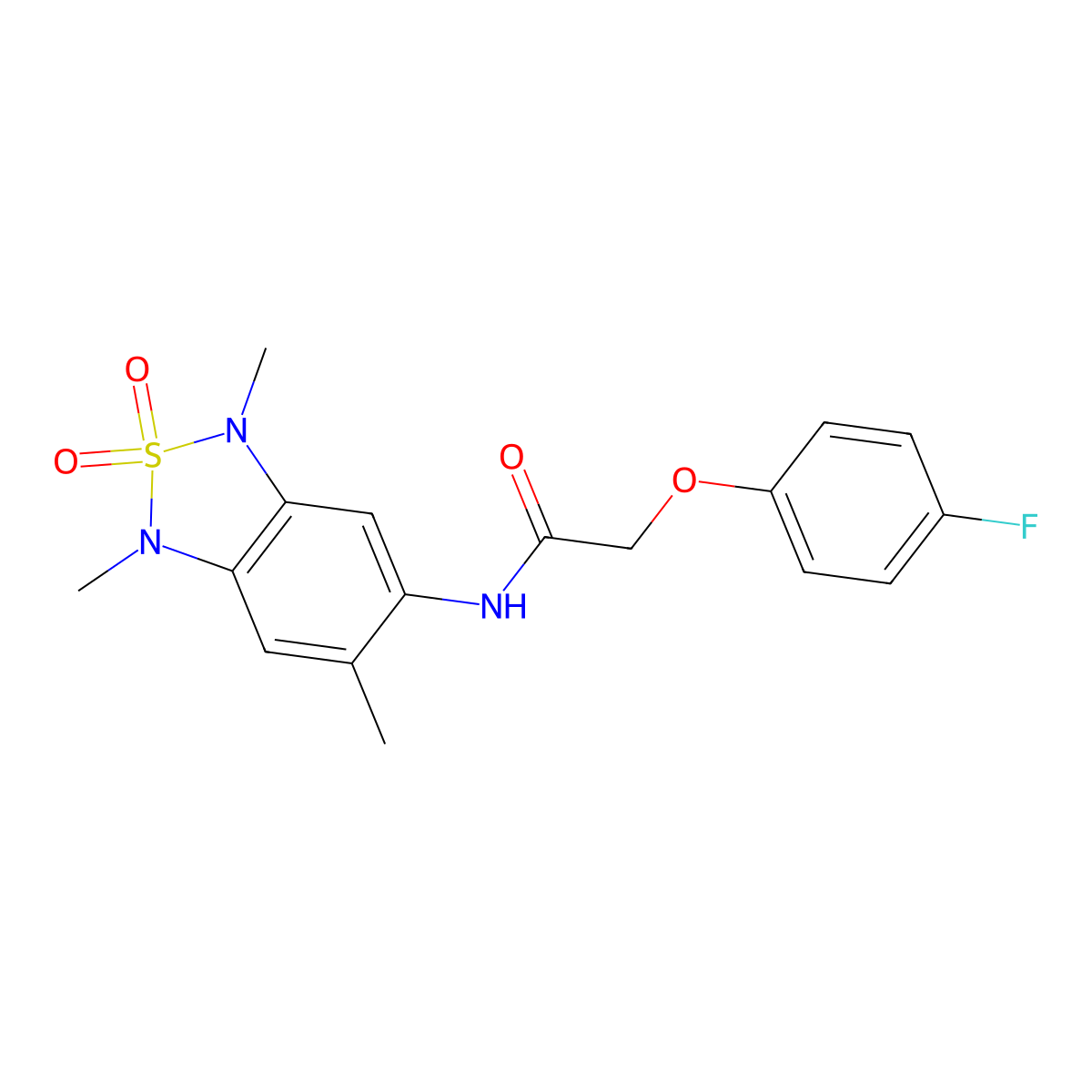 2-(4-fluorophenoxy)-N-(1,3,6-trimethyl-2,2-dioxido-1,3-dihydrobenzo[c][1,2,5]thiadiazol-5-yl)acetamide molecular structure, CAS 2034590-61-7