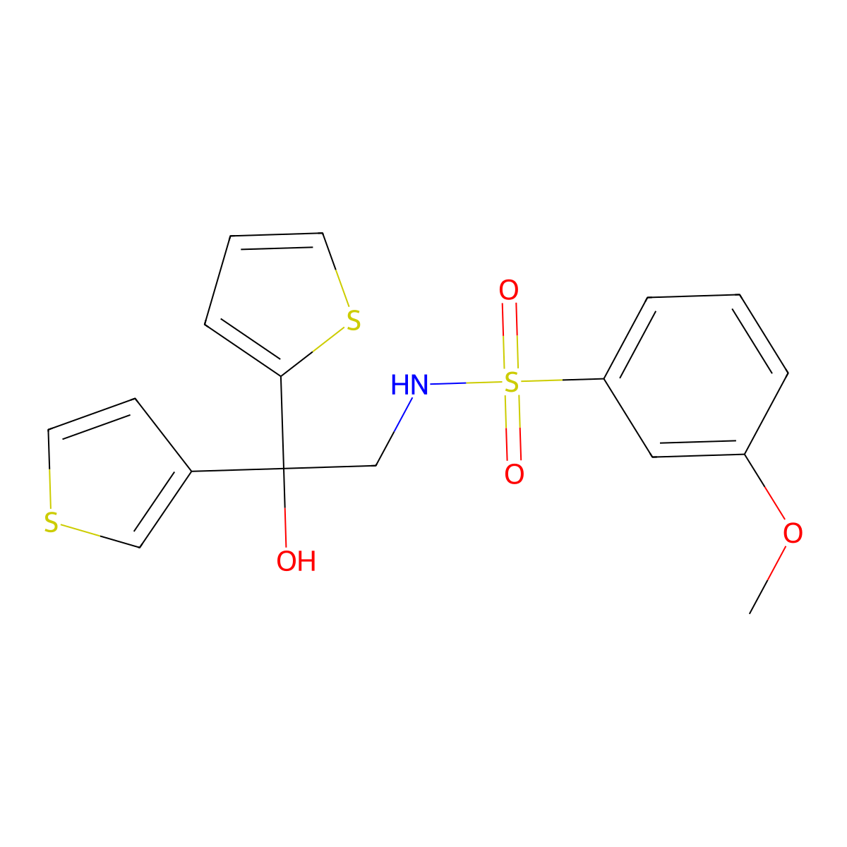 N-(2-hydroxy-2-(thiophen-2-yl)-2-(thiophen-3-yl)ethyl)-3-methoxybenzenesulfonamide molecular structure, CAS 2034590-62-8