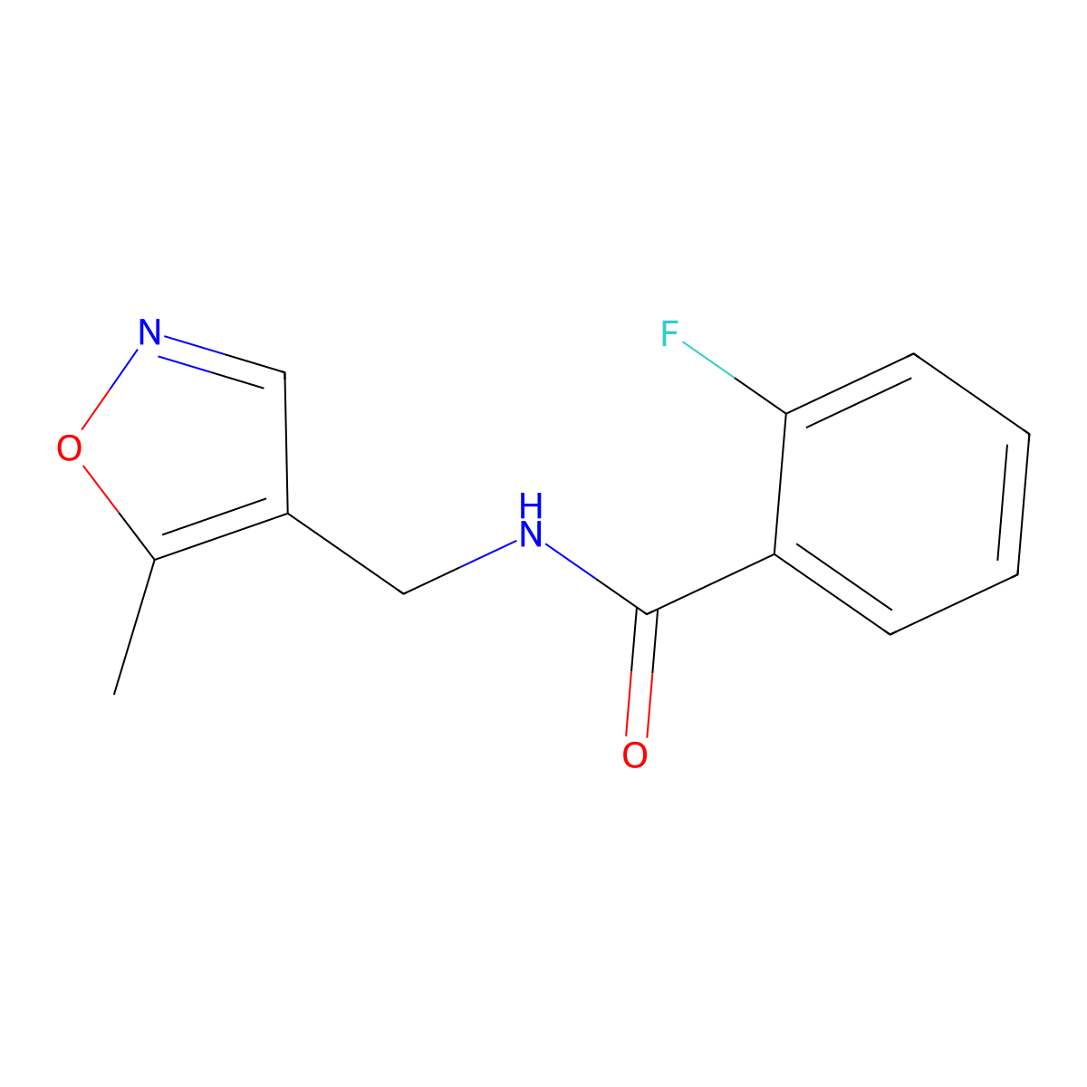 2-fluoro-N-((5-methylisoxazol-4-yl)methyl)benzamide molecular structure, CAS 2034590-64-0