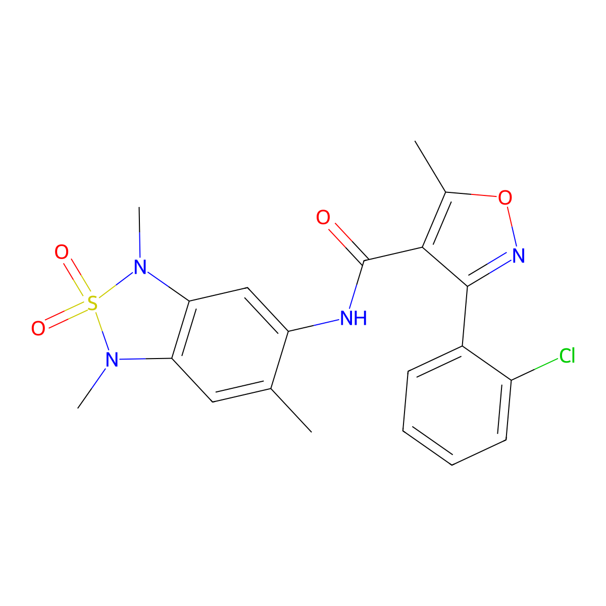 3-(2-chlorophenyl)-5-methyl-N-(1,3,6-trimethyl-2,2-dioxido-1,3-dihydrobenzo[c][1,2,5]thiadiazol-5-yl)isoxazole-4-carboxamide molecular structure, CAS 2034590-65-1
