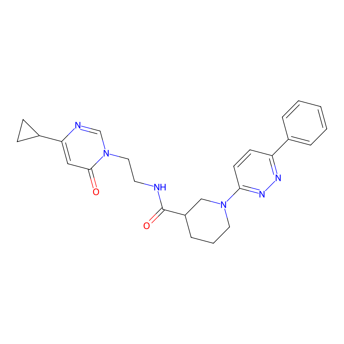 N-(2-(4-cyclopropyl-6-oxopyrimidin-1(6H)-yl)ethyl)-1-(6-phenylpyridazin-3-yl)piperidine-3-carboxamide molecular structure, CAS 2034590-69-5