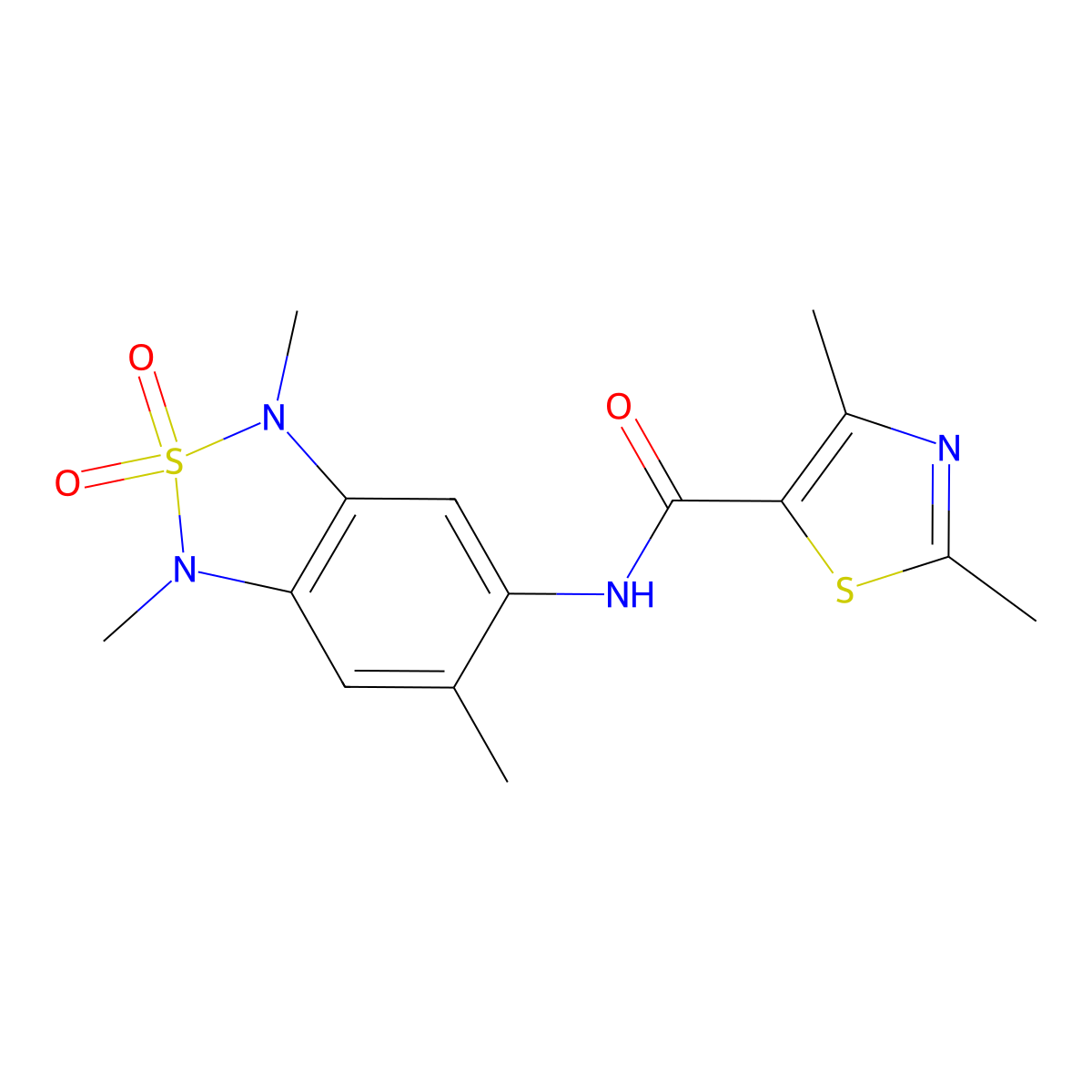2,4-dimethyl-N-(1,3,6-trimethyl-2,2-dioxido-1,3-dihydrobenzo[c][1,2,5]thiadiazol-5-yl)thiazole-5-carboxamide molecular structure, CAS 2034590-72-0