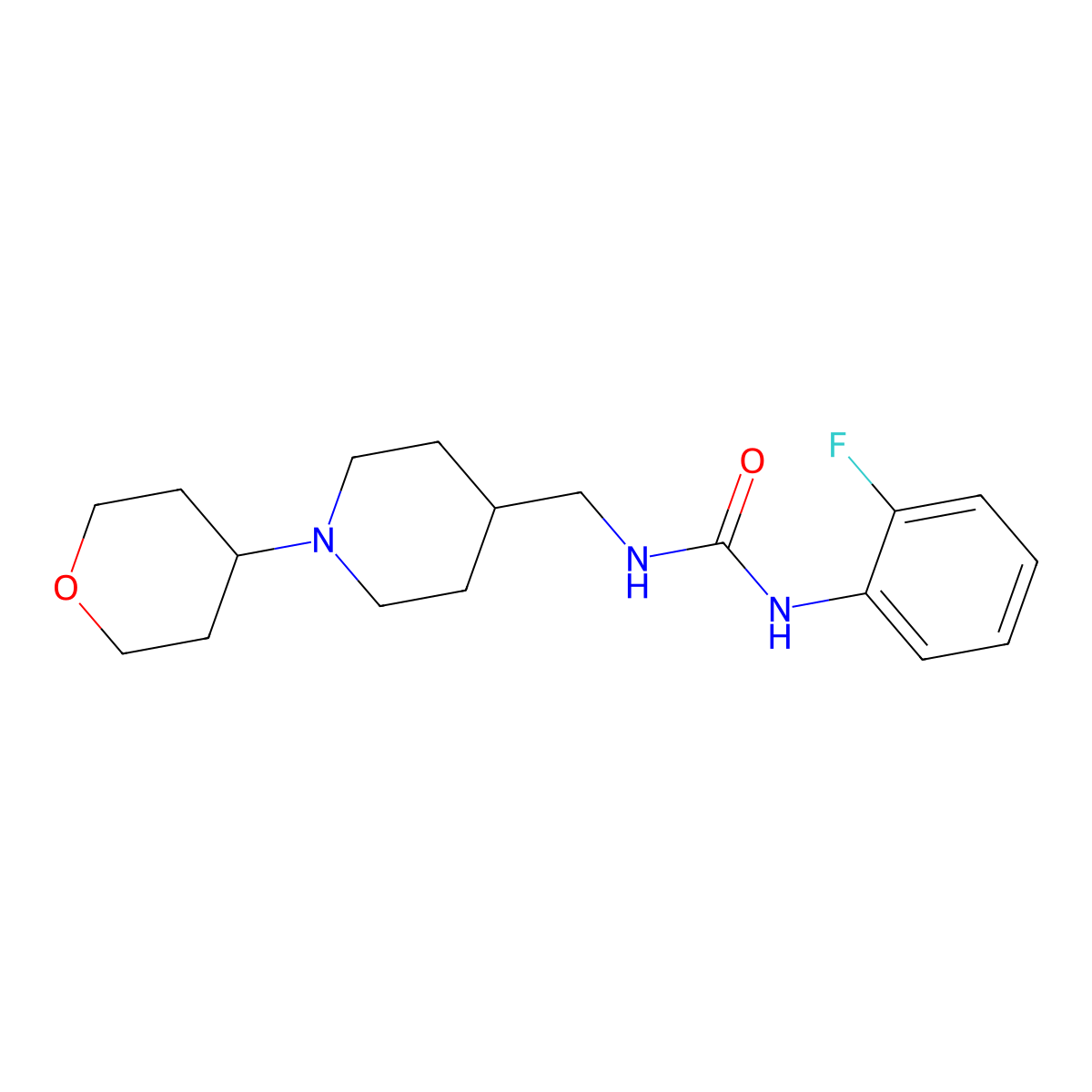 1-(2-fluorophenyl)-3-((1-(tetrahydro-2H-pyran-4-yl)piperidin-4-yl)methyl)urea molecular structure, CAS 2034590-73-1