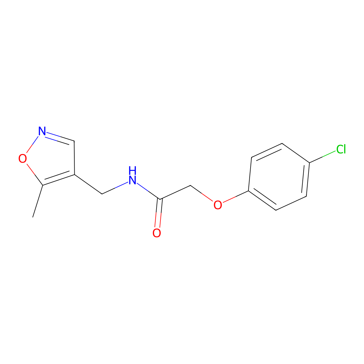 2-(4-chlorophenoxy)-N-((5-methylisoxazol-4-yl)methyl)acetamide molecular structure, CAS 2034590-79-7