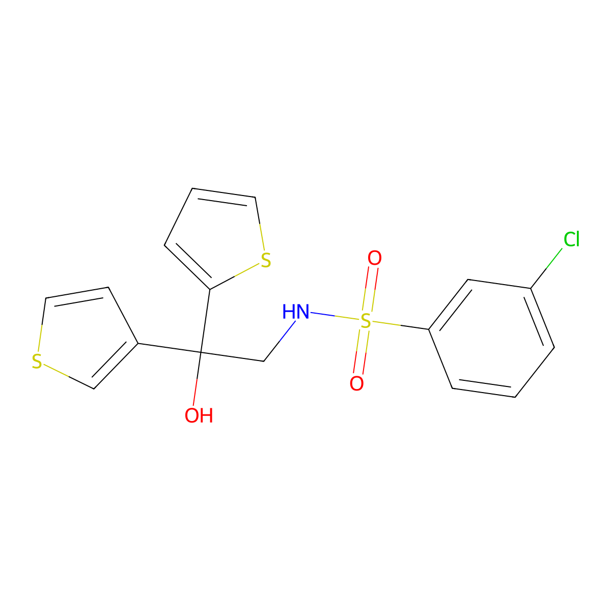 3-chloro-N-(2-hydroxy-2-(thiophen-2-yl)-2-(thiophen-3-yl)ethyl)benzenesulfonamide molecular structure, CAS 2034590-81-1