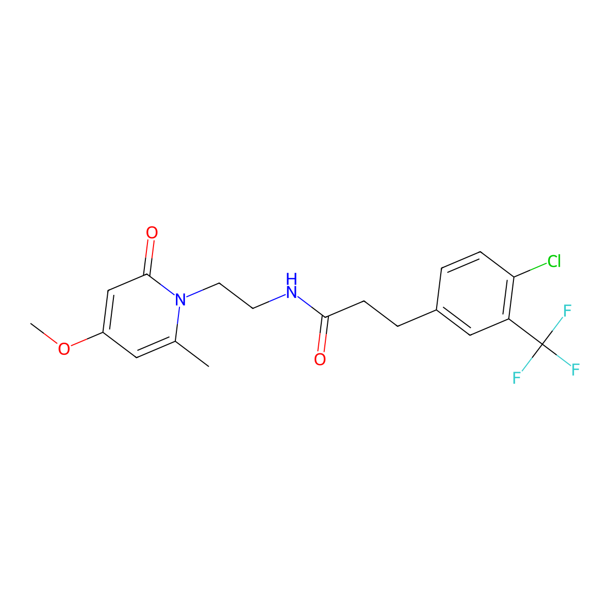 3-(4-chloro-3-(trifluoromethyl)phenyl)-N-(2-(4-methoxy-6-methyl-2-oxopyridin-1(2H)-yl)ethyl)propanamide molecular structure, CAS 2034590-82-2
