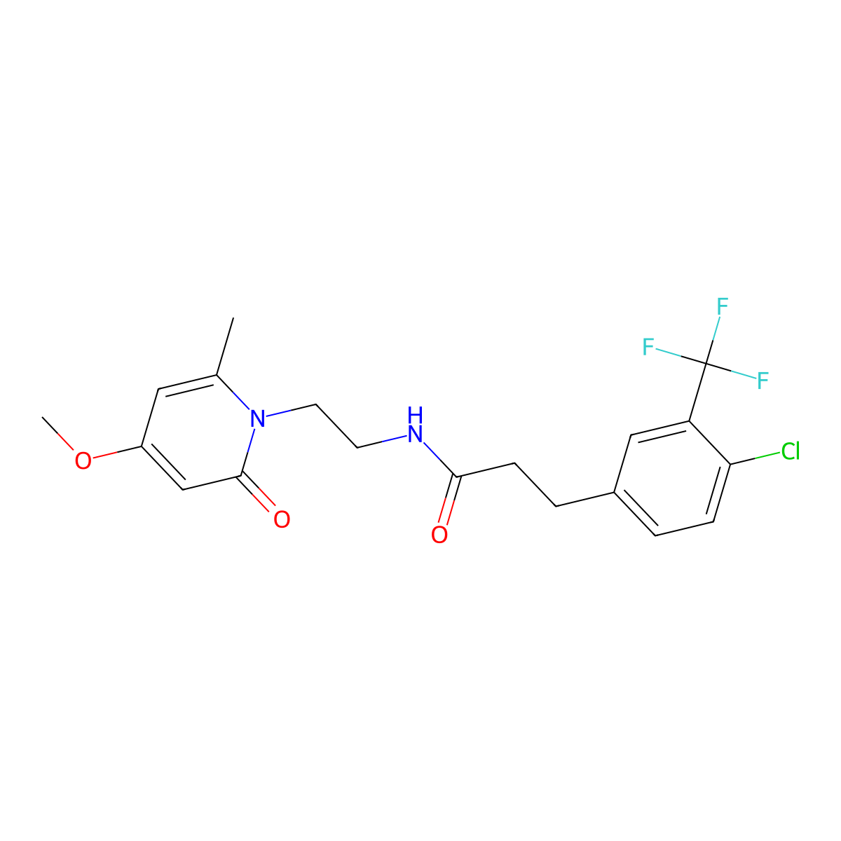 3-(4-chloro-3-(trifluoromethyl)phenyl)-N-(2-(4-methoxy-6-methyl-2-oxopyridin-1(2H)-yl)ethyl)propanamide molecular structure, CAS 2034590-82-2