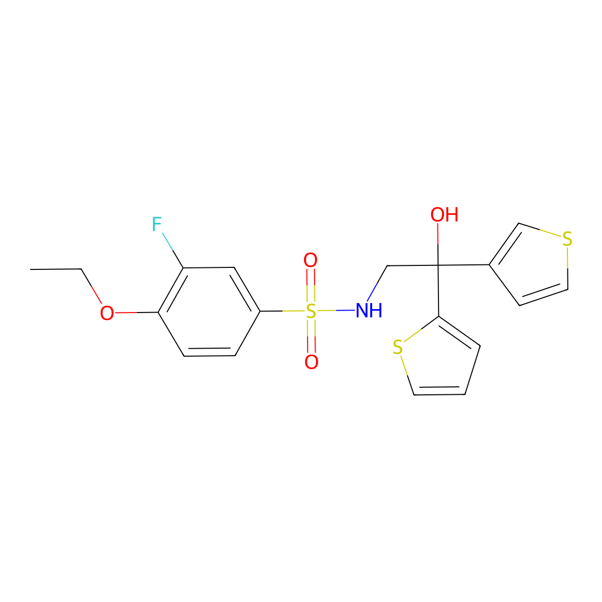 4-ethoxy-3-fluoro-N-(2-hydroxy-2-(thiophen-2-yl)-2-(thiophen-3-yl)ethyl)benzenesulfonamide molecular structure, CAS 2034590-90-2