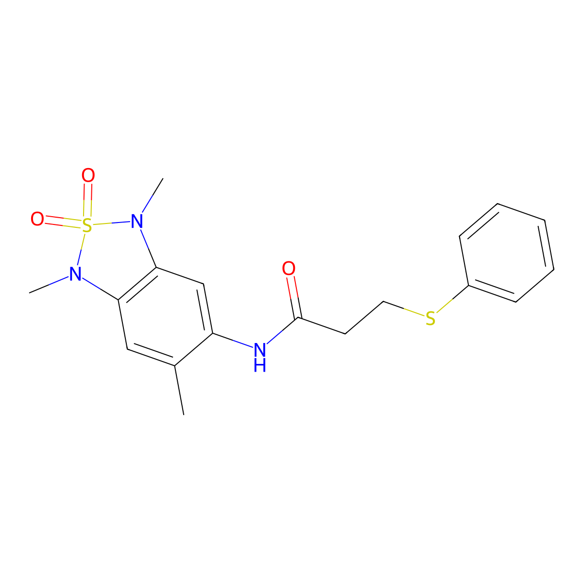3-(phenylthio)-N-(1,3,6-trimethyl-2,2-dioxido-1,3-dihydrobenzo[c][1,2,5]thiadiazol-5-yl)propanamide molecular structure, CAS 2034590-96-8