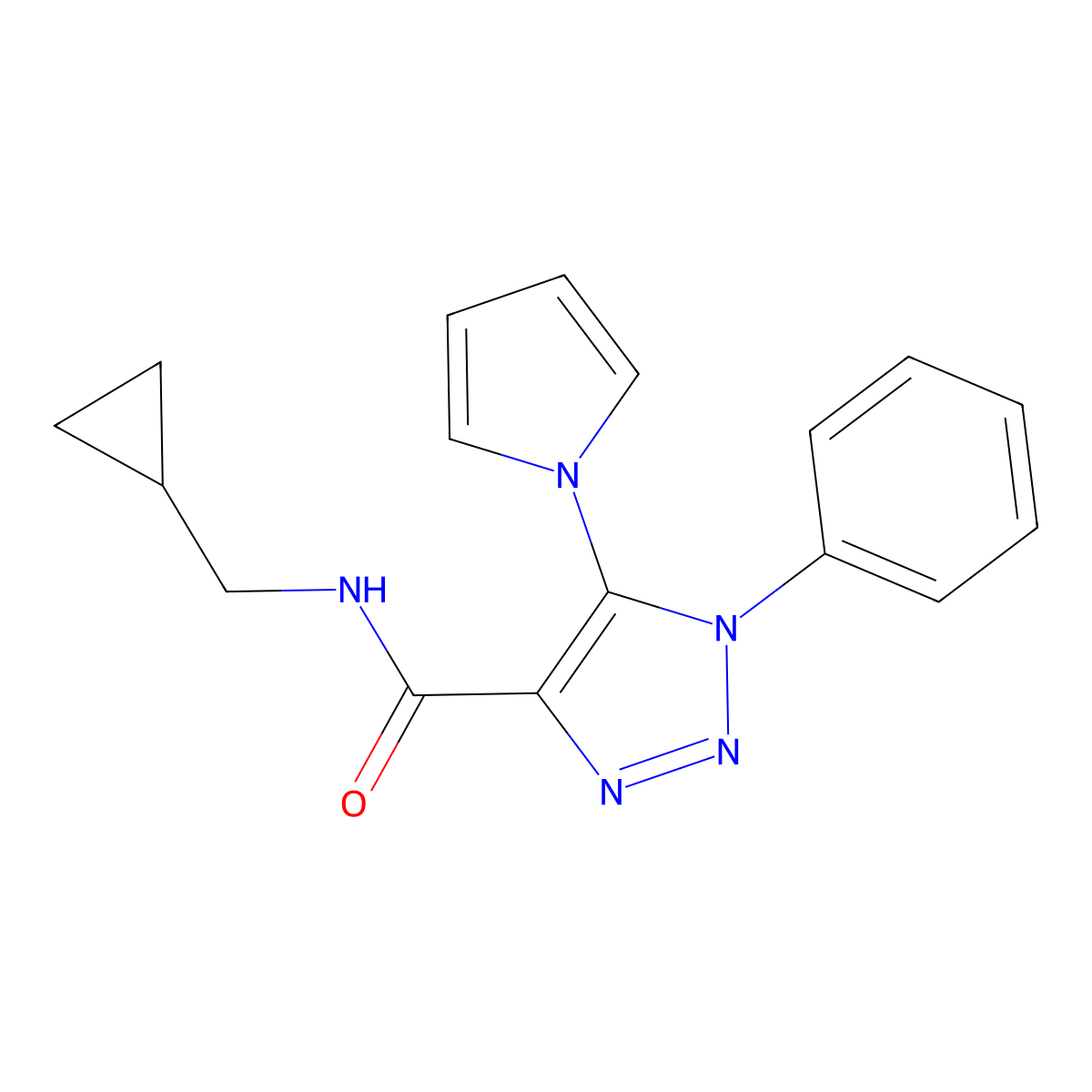 N-(cyclopropylmethyl)-1-phenyl-5-(1H-pyrrol-1-yl)-1H-1,2,3-triazole-4-carboxamide molecular structure, CAS 2034591-00-7