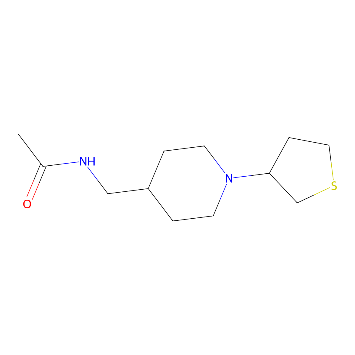 N-((1-(tetrahydrothiophen-3-yl)piperidin-4-yl)methyl)acetamide molecular structure, CAS 2034591-03-0