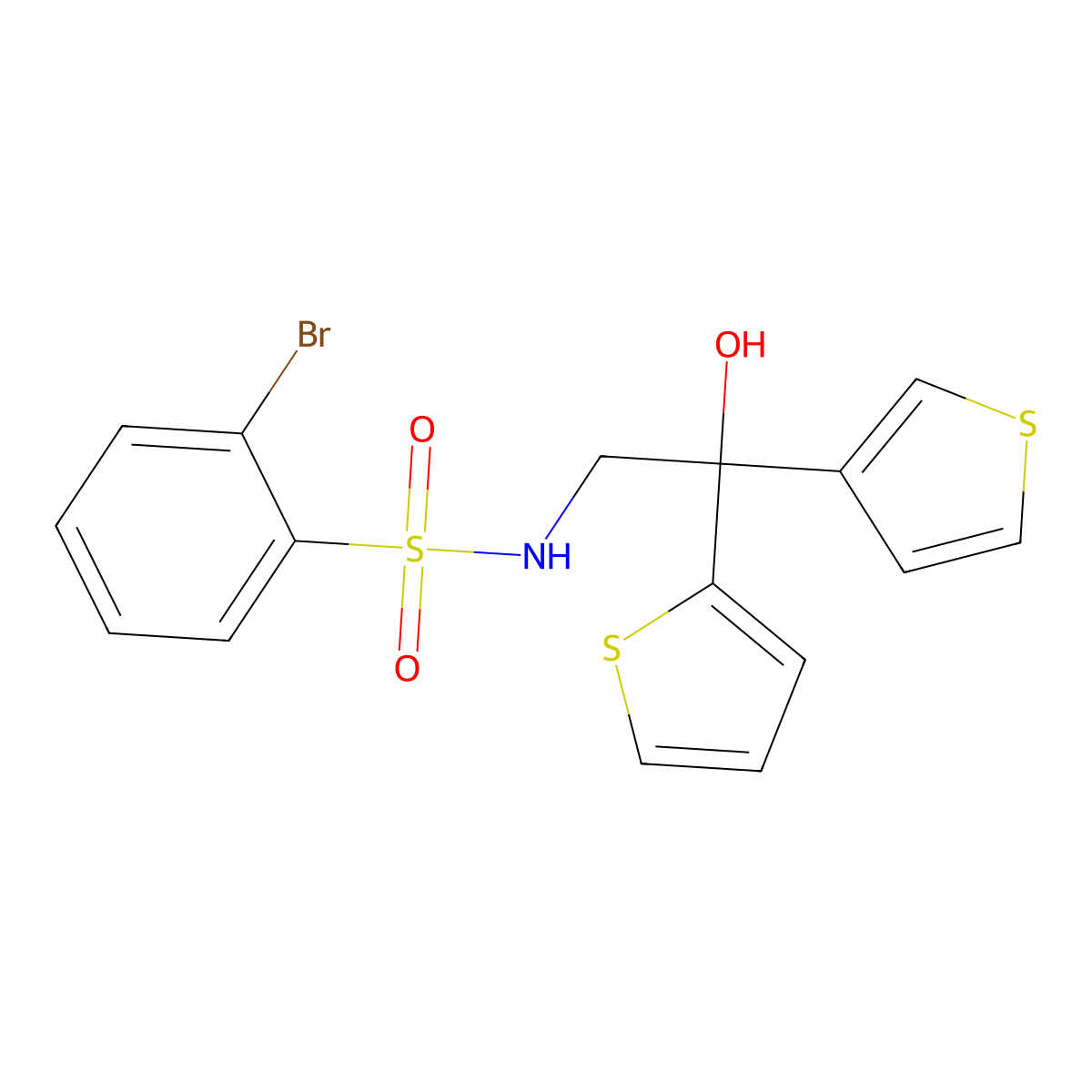 2-bromo-N-(2-hydroxy-2-(thiophen-2-yl)-2-(thiophen-3-yl)ethyl)benzenesulfonamide molecular structure, CAS 2034591-05-2