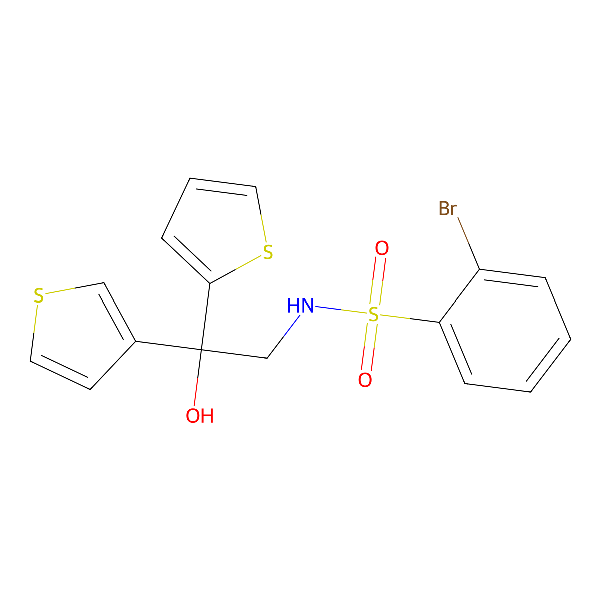 2-bromo-N-(2-hydroxy-2-(thiophen-2-yl)-2-(thiophen-3-yl)ethyl)benzenesulfonamide molecular structure, CAS 2034591-05-2