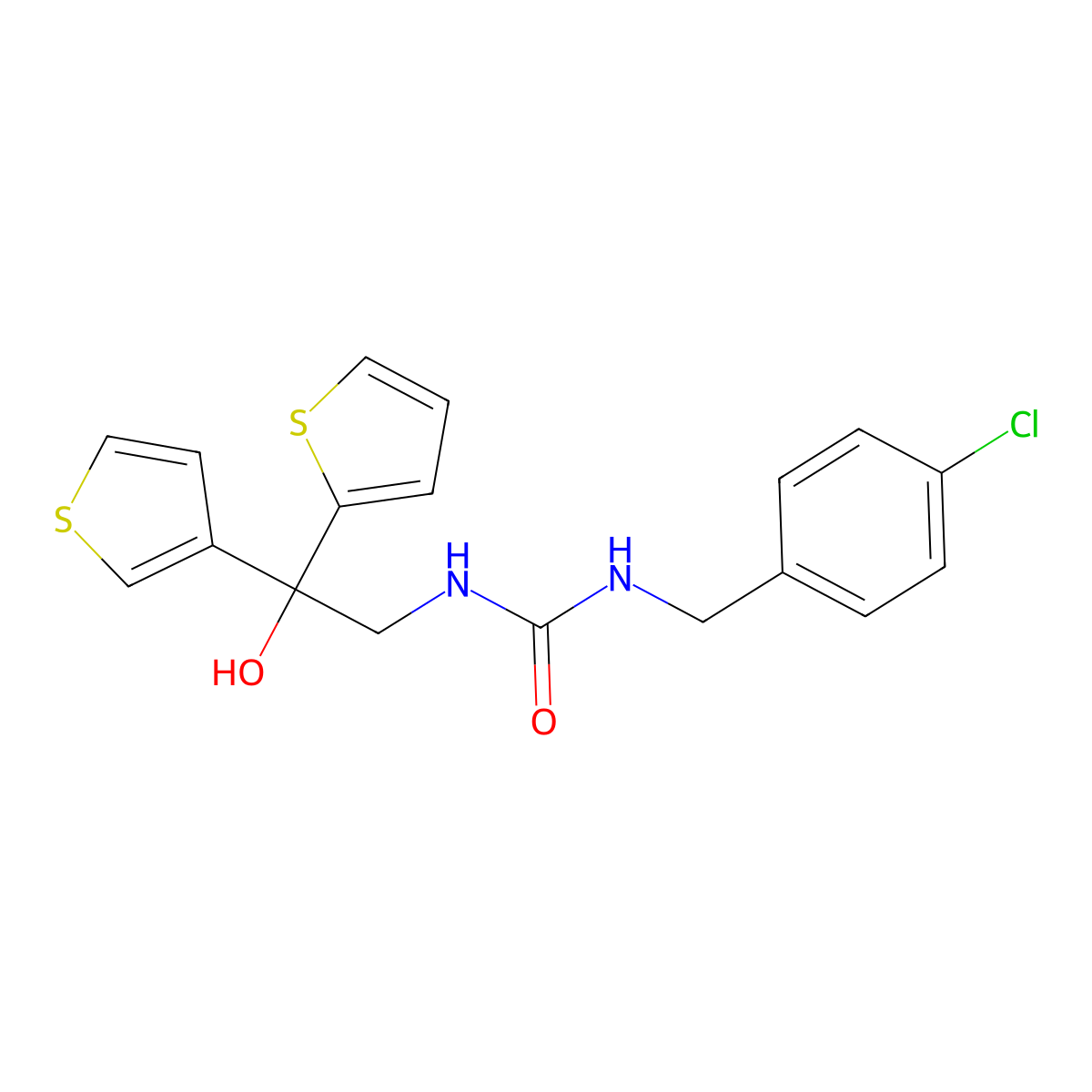 1-(4-Chlorobenzyl)-3-(2-hydroxy-2-(thiophen-2-yl)-2-(thiophen-3-yl)ethyl)urea molecular structure, CAS 2034591-14-3