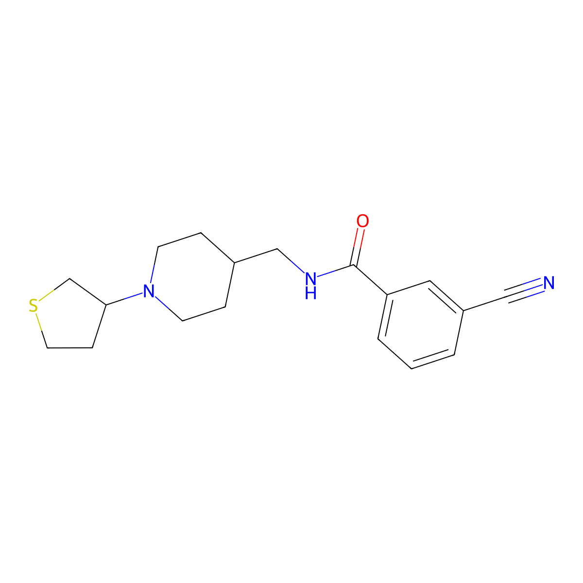 3-cyano-N-((1-(tetrahydrothiophen-3-yl)piperidin-4-yl)methyl)benzamide molecular structure, CAS 2034591-29-0