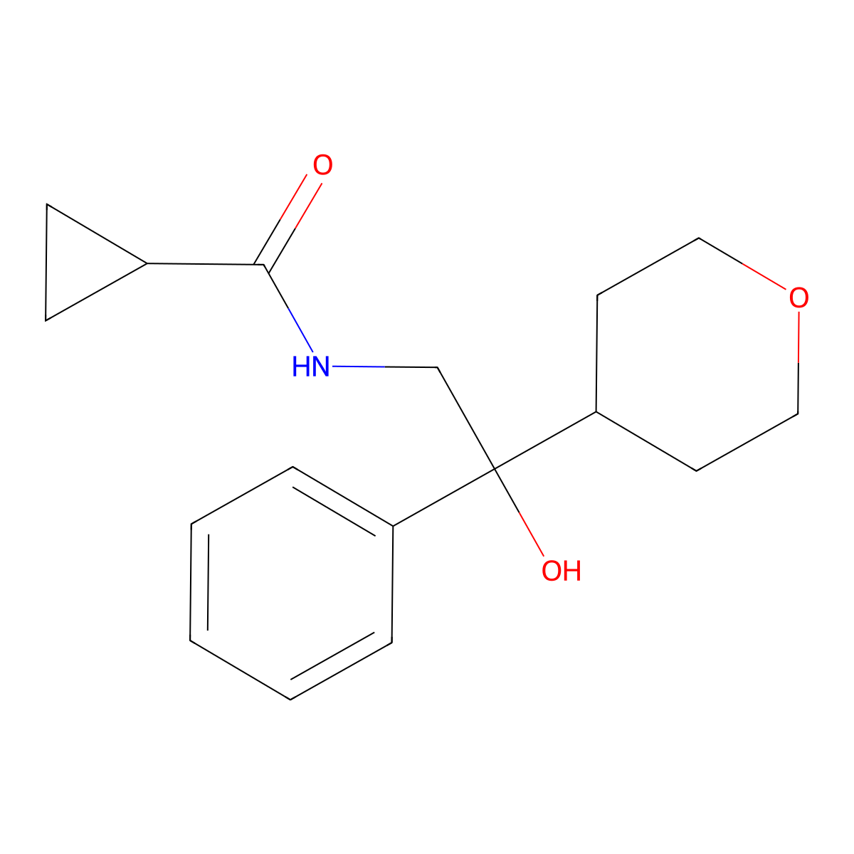 N-[2-hydroxy-2-(oxan-4-yl)-2-phenylethyl]cyclopropanecarboxamide molecular structure, CAS 2034591-30-3