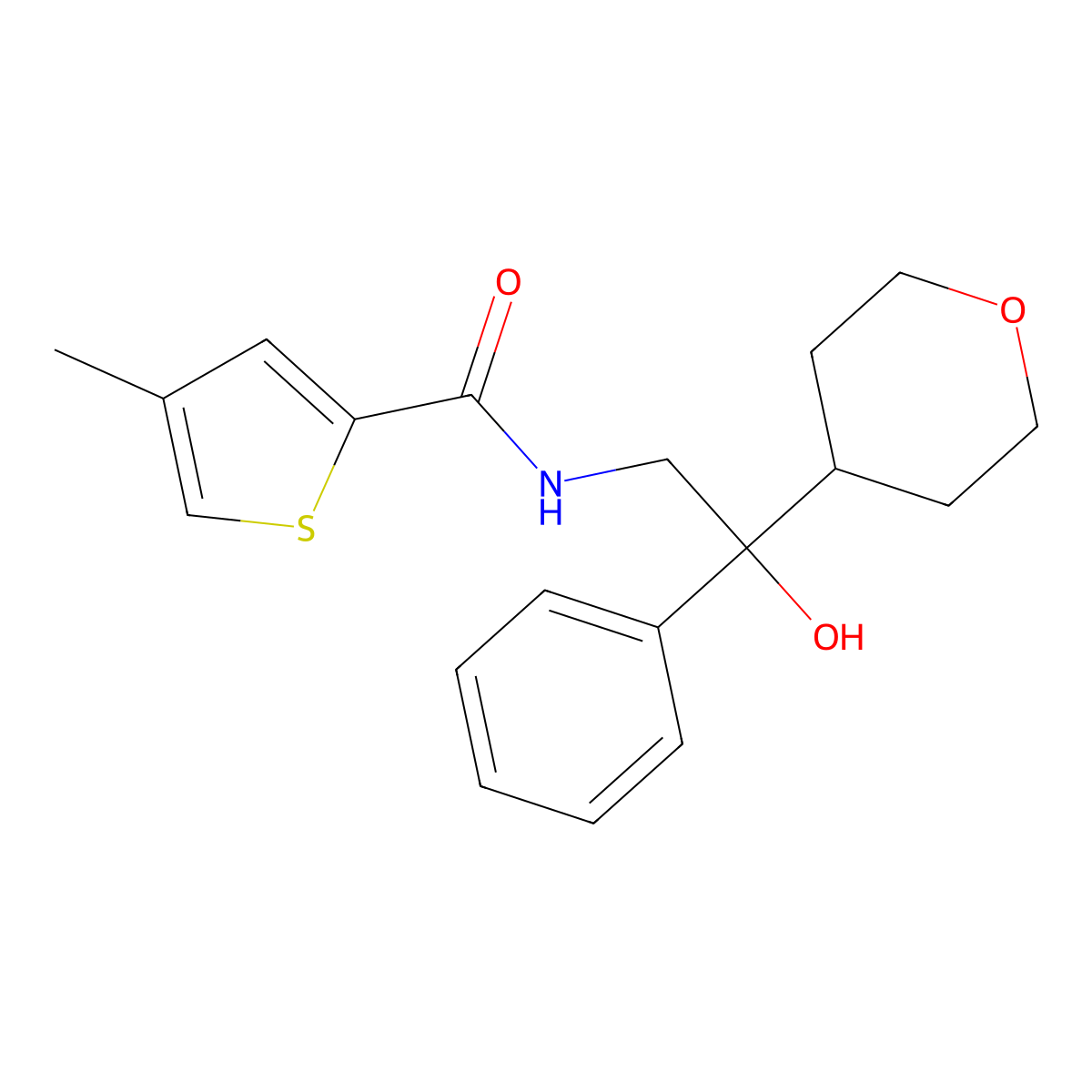 N-[2-hydroxy-2-(oxan-4-yl)-2-phenylethyl]-4-methylthiophene-2-carboxamide molecular structure, CAS 2034591-32-5