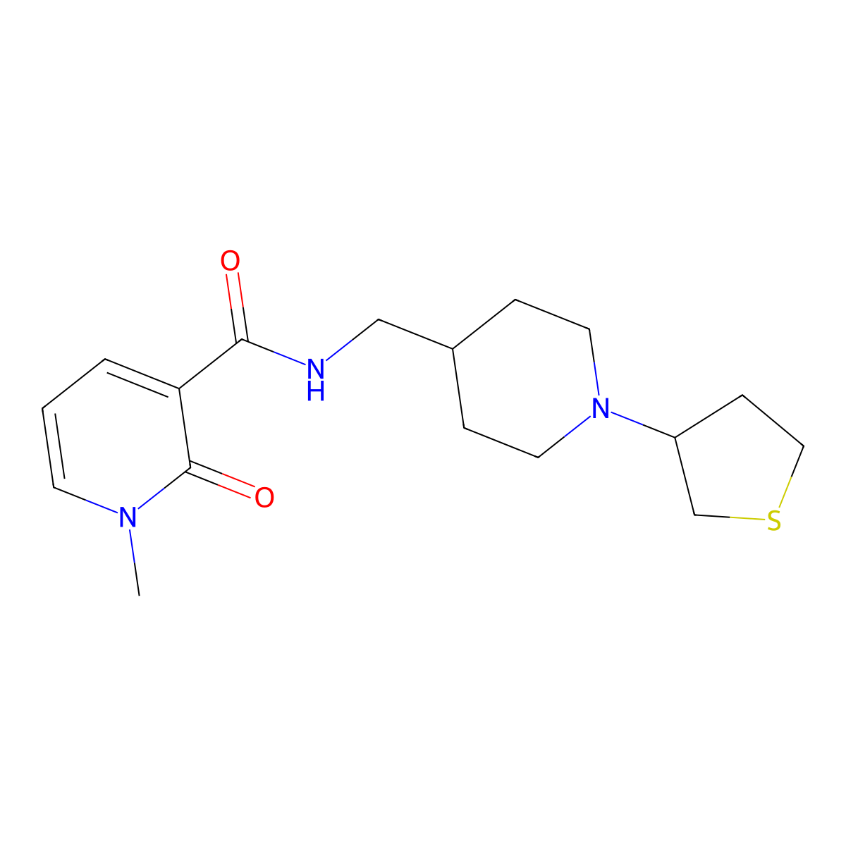 1-methyl-2-oxo-N-((1-(tetrahydrothiophen-3-yl)piperidin-4-yl)methyl)-1,2-dihydropyridine-3-carboxamide molecular structure, CAS 2034591-34-7