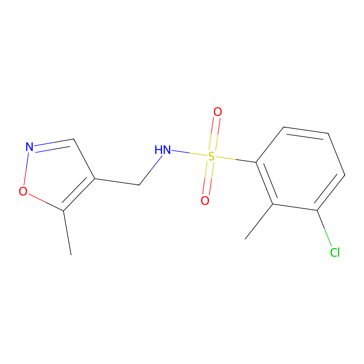 3-chloro-2-methyl-N-((5-methylisoxazol-4-yl)methyl)benzenesulfonamide molecular structure, CAS 2034591-35-8