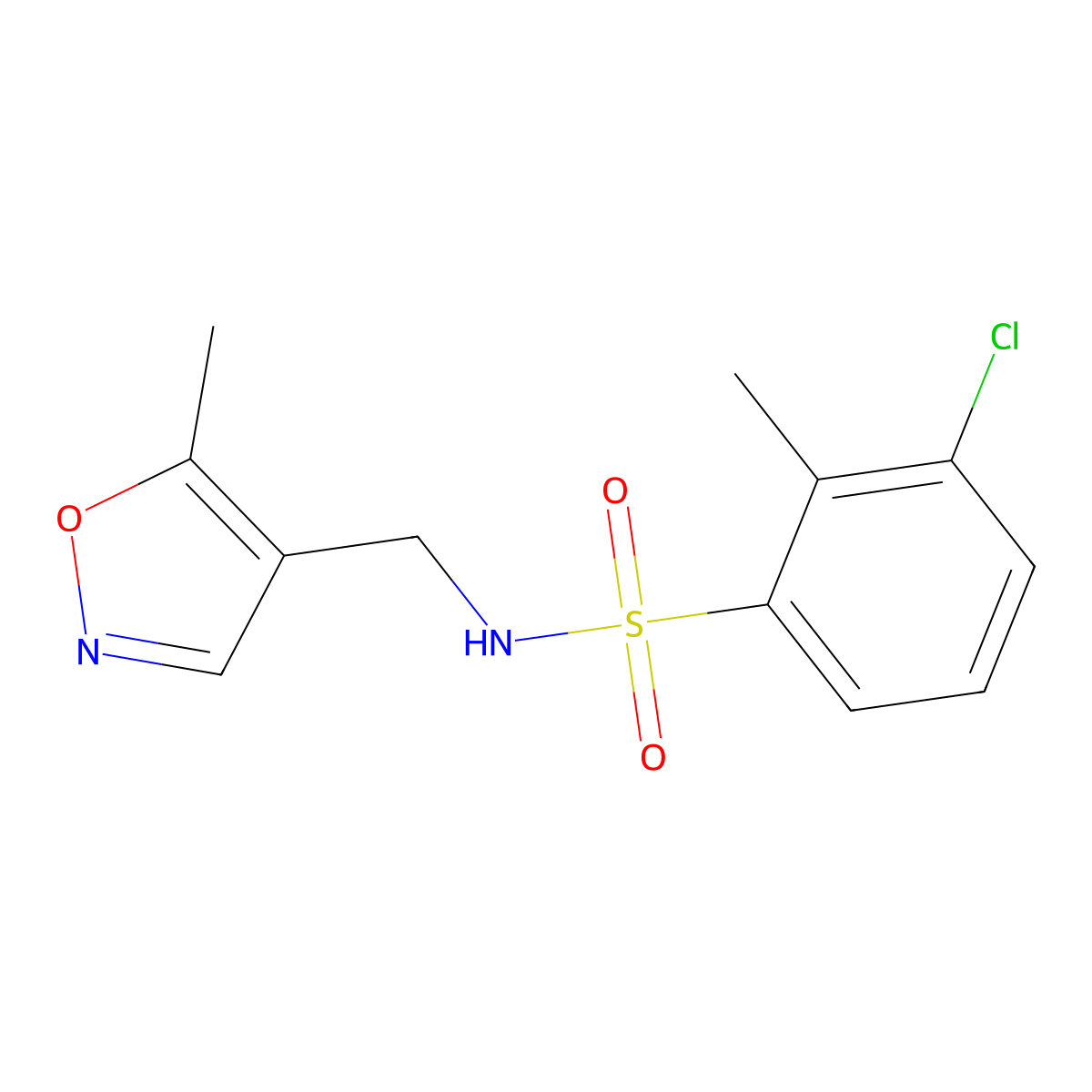 3-chloro-2-methyl-N-((5-methylisoxazol-4-yl)methyl)benzenesulfonamide molecular structure, CAS 2034591-35-8