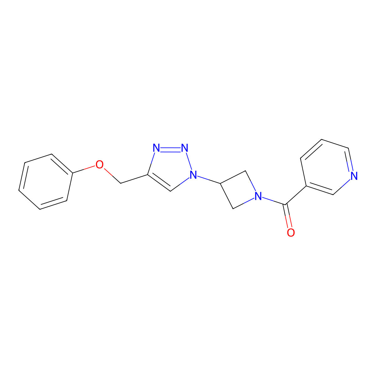 (3-(4-(phenoxymethyl)-1H-1,2,3-triazol-1-yl)azetidin-1-yl)(pyridin-3-yl)methanone molecular structure, CAS 2034591-37-0