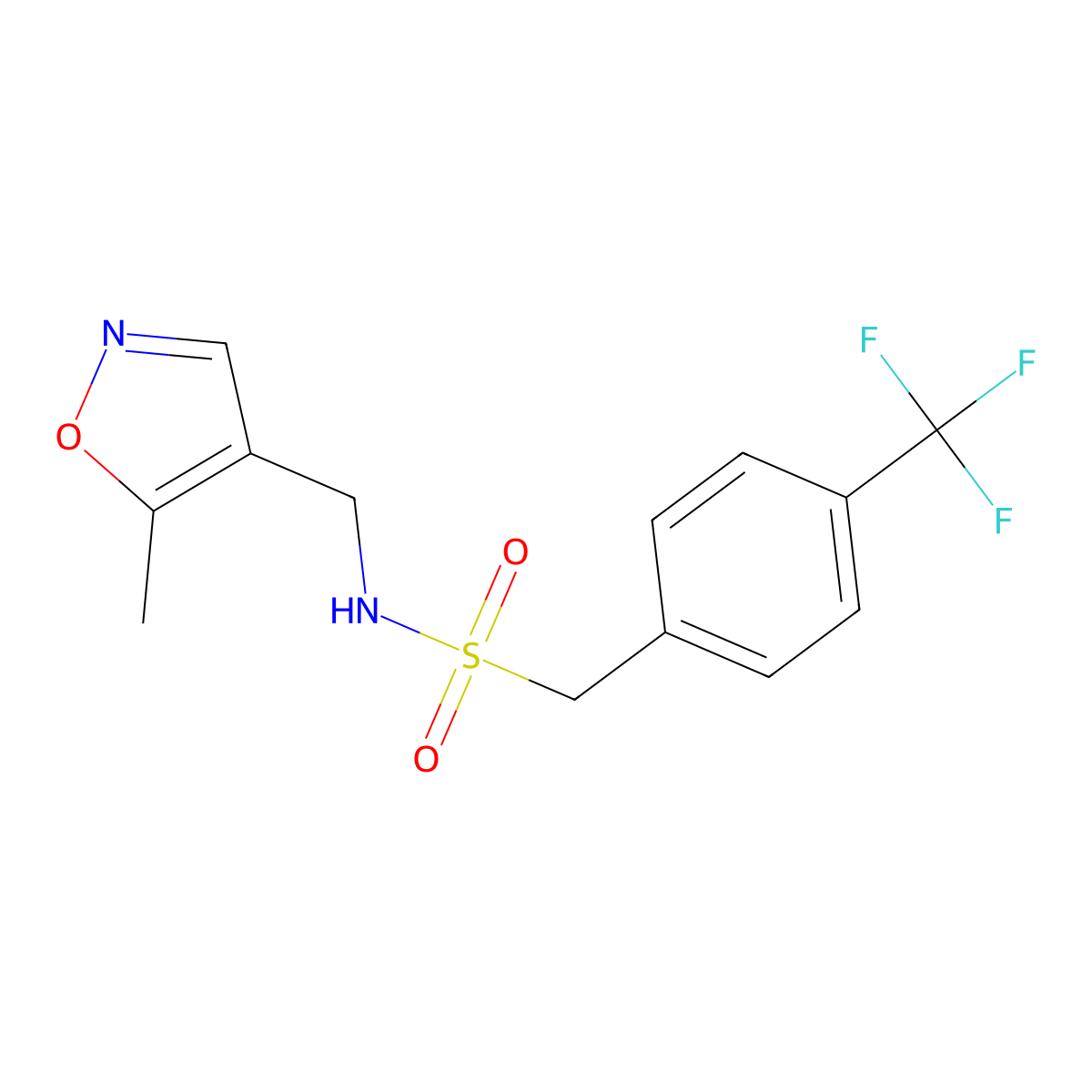 N-((5-methylisoxazol-4-yl)methyl)-1-(4-(trifluoromethyl)phenyl)methanesulfonamide molecular structure, CAS 2034591-38-1