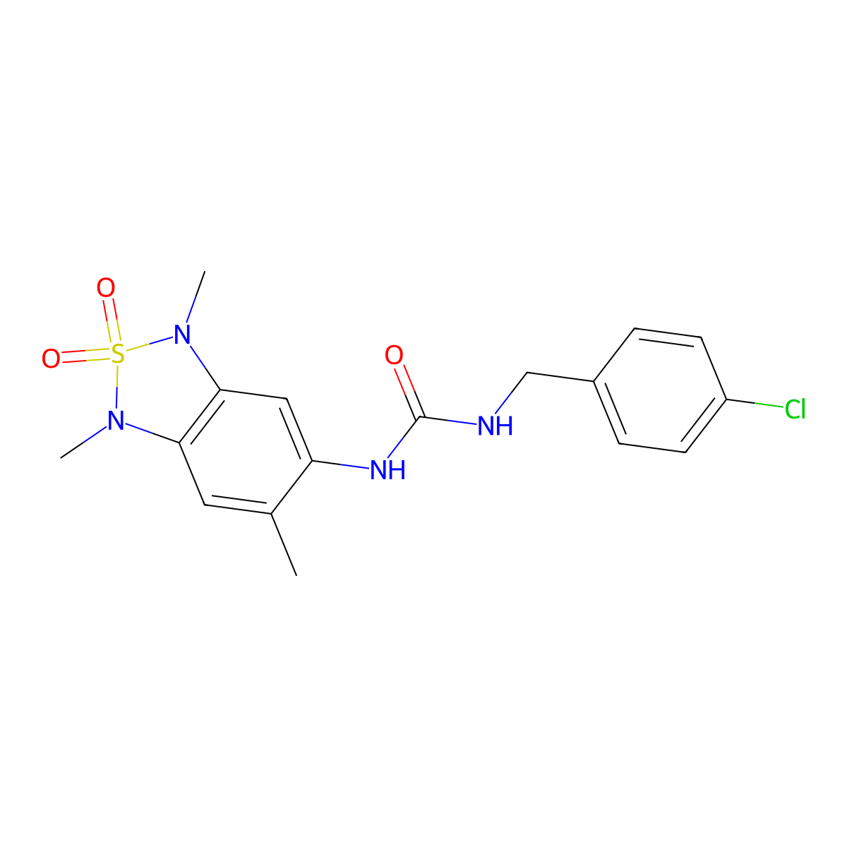 1-(4-Chlorobenzyl)-3-(1,3,6-trimethyl-2,2-dioxido-1,3-dihydrobenzo[c][1,2,5]thiadiazol-5-yl)urea molecular structure, CAS 2034591-41-6