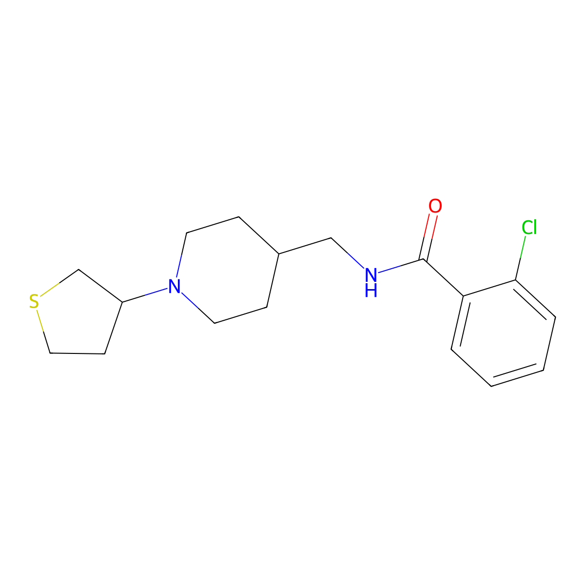 2-chloro-N-((1-(tetrahydrothiophen-3-yl)piperidin-4-yl)methyl)benzamide molecular structure, CAS 2034591-43-8