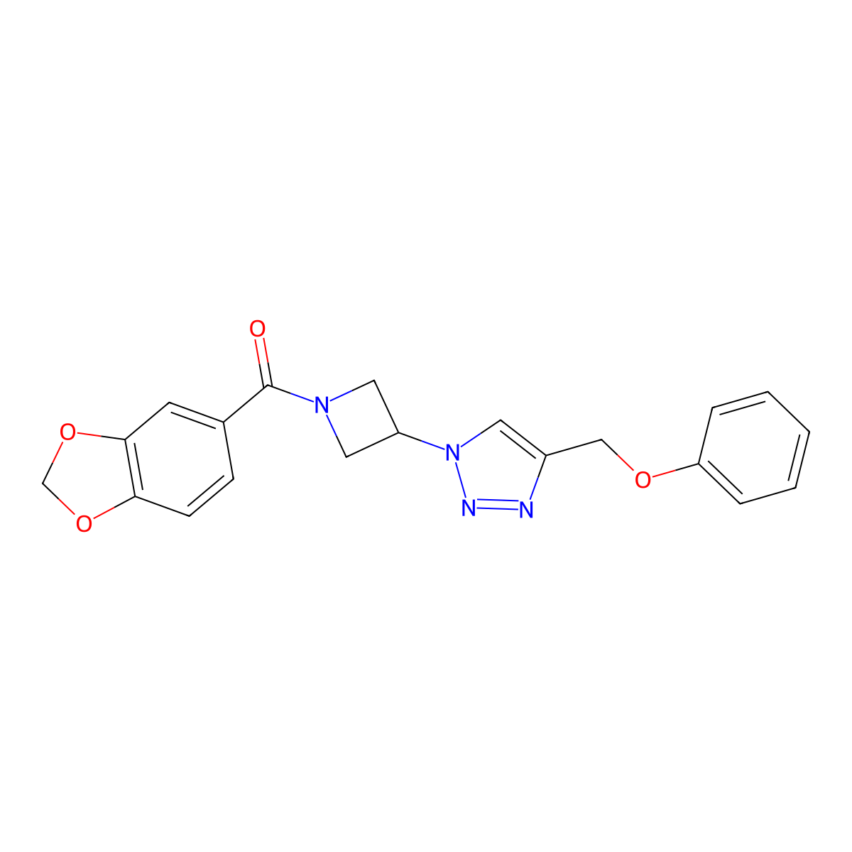 benzo[d][1,3]dioxol-5-yl(3-(4-(phenoxymethyl)-1H-1,2,3-triazol-1-yl)azetidin-1-yl)methanone molecular structure, CAS 2034591-46-1