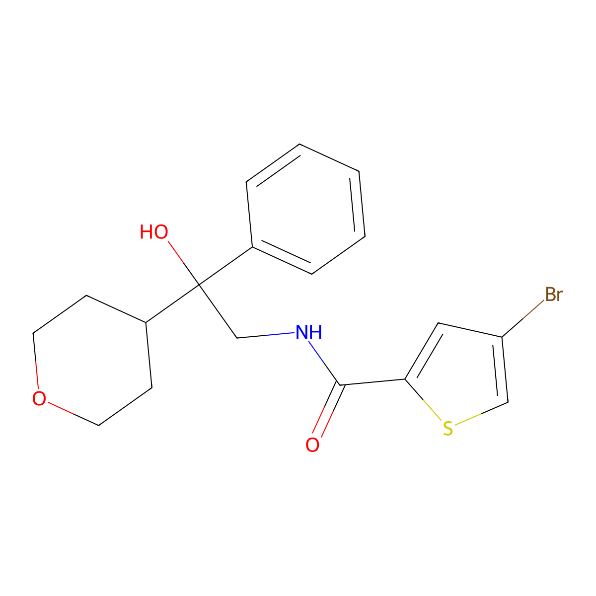 4-bromo-N-[2-hydroxy-2-(oxan-4-yl)-2-phenylethyl]thiophene-2-carboxamide molecular structure, CAS 2034591-49-4